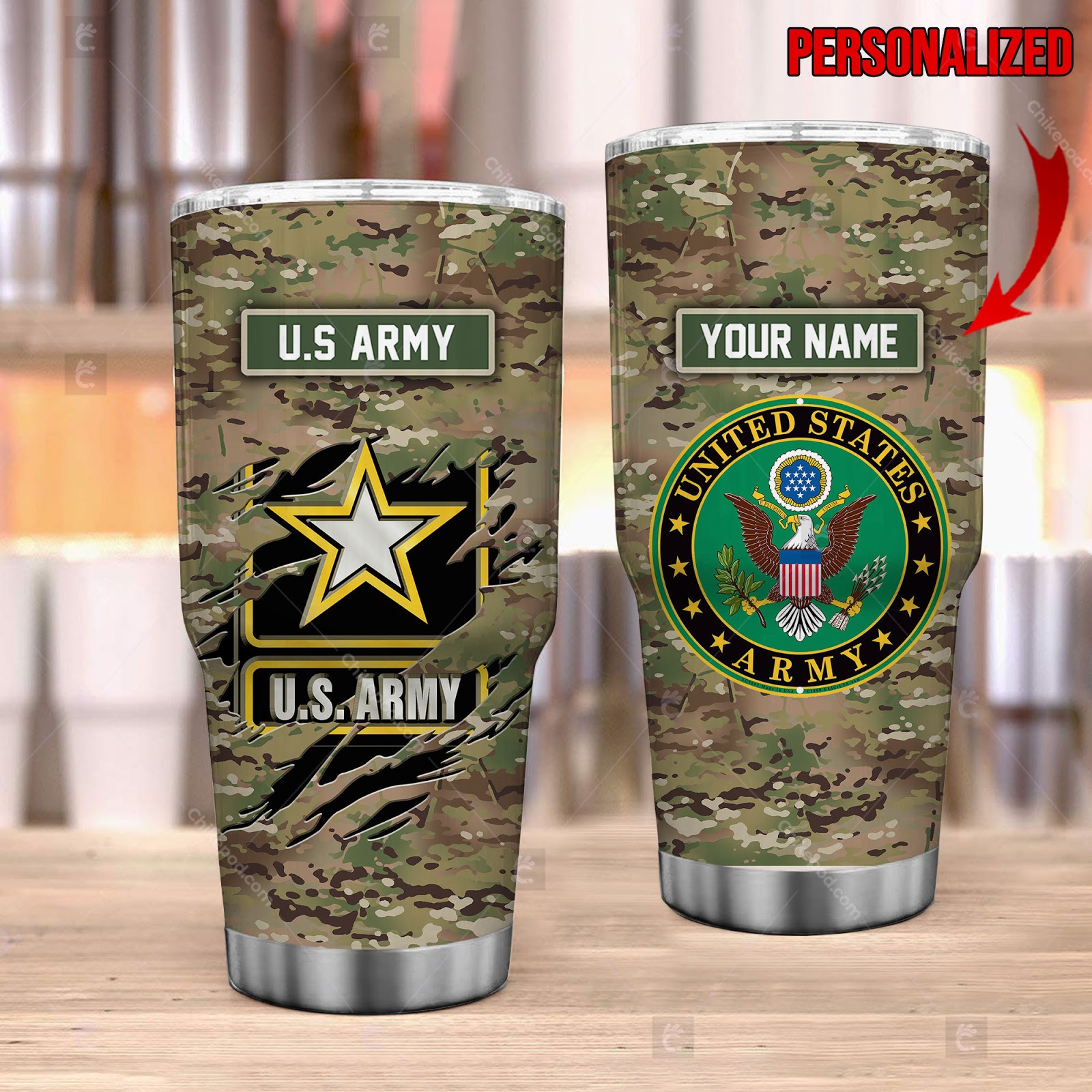 Personalized Name US Army 20Oz 30Oz Stainless Steel Tumbler TS98 ChikePOD