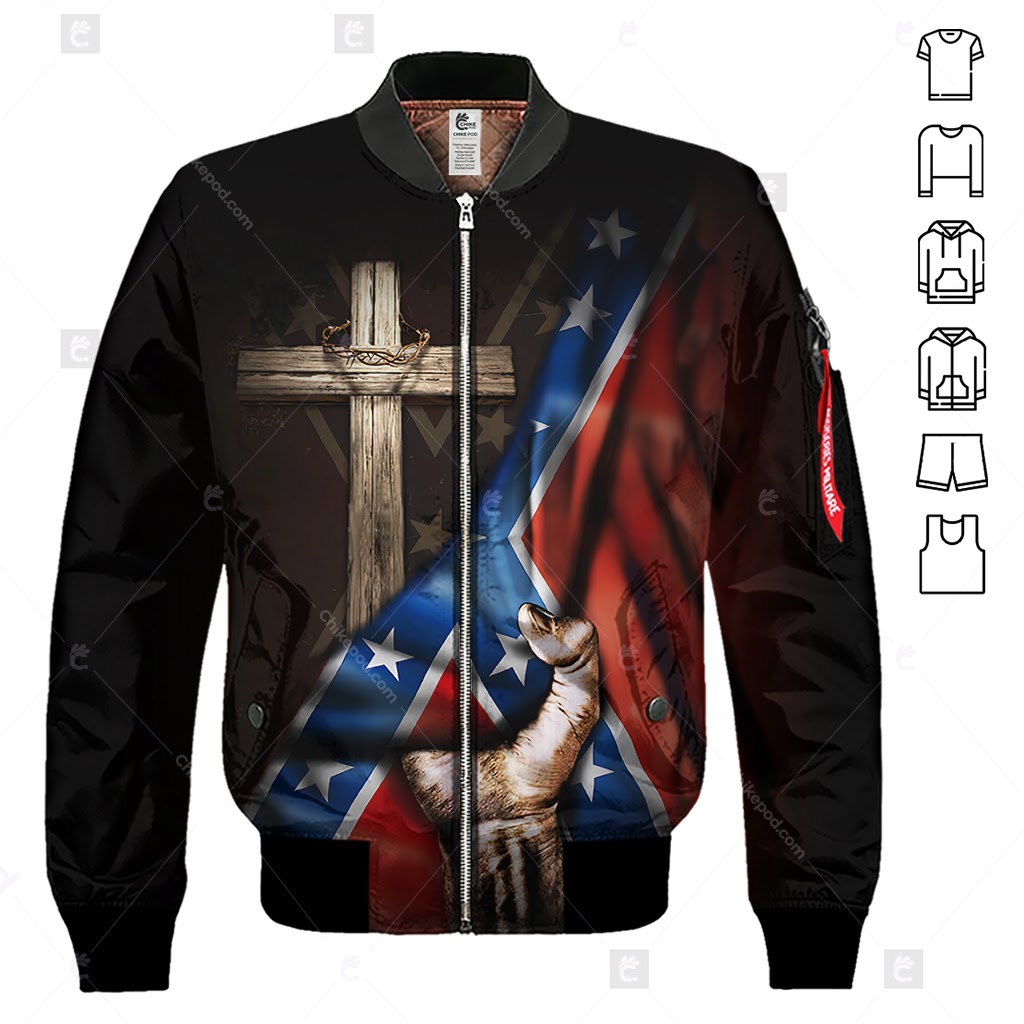 Christian Cross Pattern Print Men's Bomber Jacket